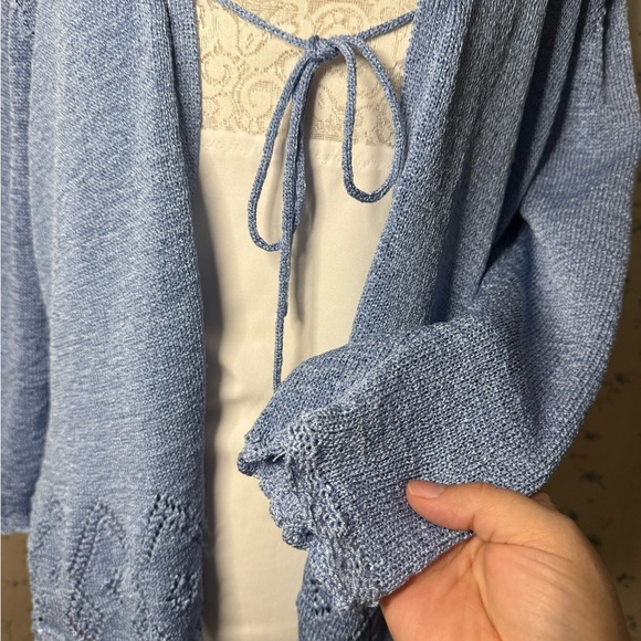 Y2K vintage knit lace detailing baby blue tie front cardigan sweater - Picture 2 of 7
